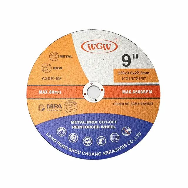 قرص القطع الكاشطة المعتمد WGW T41-230x3x22.23mm MPA ISO9001 لأعمال المعادن والفولاذ المقاوم للصدأ OEMODM