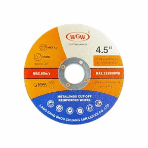 قرص القطع WGW MPA ISO9001 معتمد T41-115x1.2x22.23mm، قرص أكسيد الألومنيوم المعدني القطع السريع